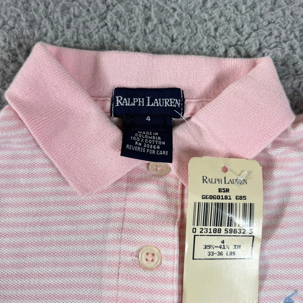 Ralph Lauren Polo Dress Girls 4 Pink White Striped Short Sleeve Cotton Pique
